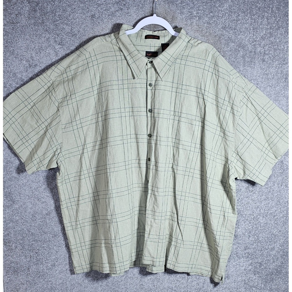 Van Heusen Washable Linen Blend Button Up Shirt Mens Size 4XL Green Chest Pocket